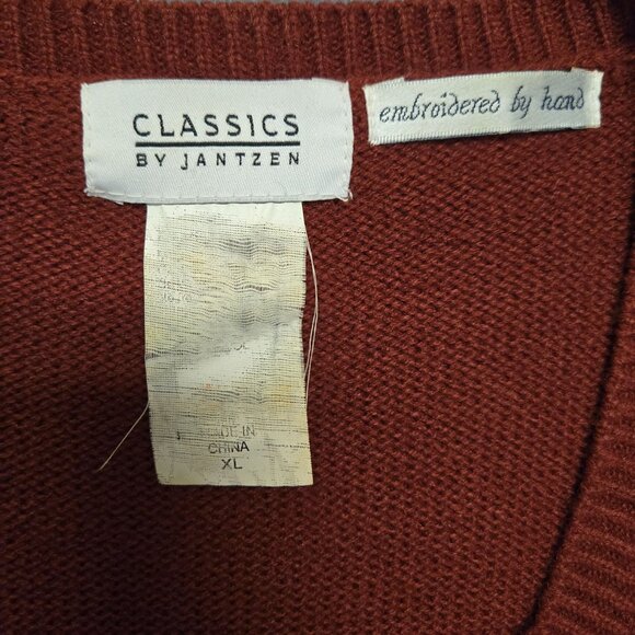 Vintage Maroon Burgundy XL Vintage Hand-Embroidered Striped Sweater Cottage Core - Picture 4 of 7